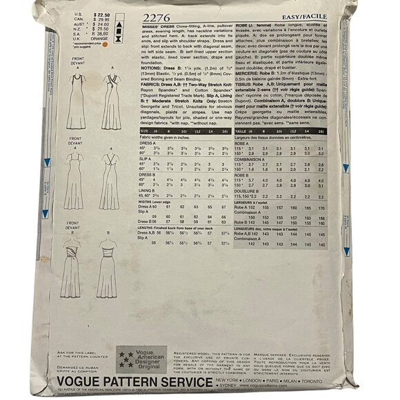 Calvin Klein Vogue American Designer Sewing Pattern 2276 Womens Sleeveless Long - Picture 2 of 2